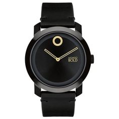 Brand New Movado Bold 3601062 Trend Impulse Black/Gold Dial Black Leather Strap Mens Watch Go Cool And Contemporary In This Ultra-Modern Design Defined By Pops Of Color And Sporty Style. Movado Trend Impulse 42mm, Black Tr90 And Iononic Plated Black Steel, Black Dial And Black Leather Strap. Matte Black Quartz Watch For Formal Occasions, Formal Matte Black Quartz Watch, Luxury Black Round Watch Accessories, Formal Matte Black Watch With Round Dial, Matte Black Formal Watch Accessories, Black Leather Strap Watch, Movado Bold, Ultra Modern, Black Steel