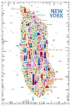 the new york city map is made up of many different buildings and landmarks, all in bright colors