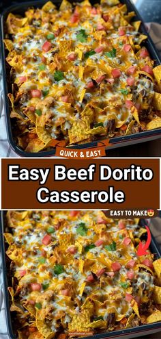 an easy beef dorito casserole recipe with cheese and tortilla chips