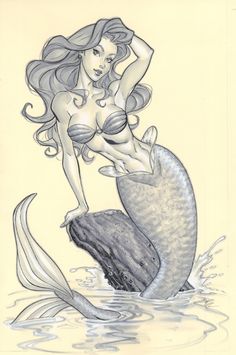 a drawing of a mermaid sitting on top of a rock