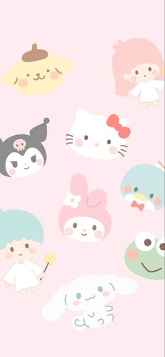 some cute little animals on a pink background