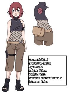 an anime character with red hair and brown pants