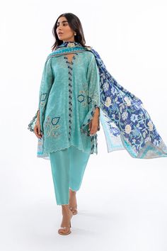 Dimah Blue Cambric Dupatta For Eid, Blue Slub Silk Kurta With Sheer Dupatta, Blue Cotton Silk Kurta With Printed Motifs, Blue Silk Lawn Suit With Printed Motifs, Elegant Silk Salwar Kameez With Printed Motifs, Unstitched Blue Lawn Suit With Dupatta, Blue Mulmul Kurta With Printed Motifs, Blue Cambric Unstitched Suit With Dupatta, Blue Anarkali Set With Printed Motifs