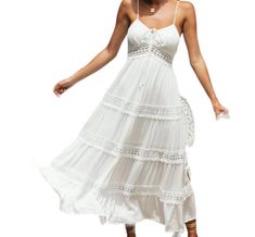 Women's boho style embroidered long dress, V-neck, backless, halter, summer dress, club party dress, beach dress, vacation clothing Casual Beach Wear, Boho Hippie Chic, Boho Summer Dresses, Cover Beachwear, Ruffles Fashion, Taylor Swift Concert, White Dresses For Women, Linen Maxi Dress, Summer Chic