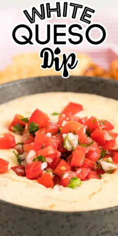 white quesadilla dip in a bowl with tortilla chips on the side