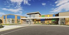 an artist's rendering of the front entrance to a school