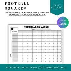 a printable football squares with the number 5 on it and an additional line for each player