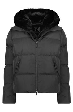 This short puffer style has a water and wind-resistant design and plush down fill to keep you cozy while you’re out and about. The zip-out hooded bib with faux mink fur lining adds an extra layer of warmth and versatility, perfect for après-ski cocktails or scenic outdoor strolls. Water & wind resistant Down fill Zip-out hooded bib with faux mink fur lining Zipper closure with snaps Filling: 80% Down, 20% Feathers Other Filling: 100% Polyester Faux Fur: 100% Polyester Ski Cocktails, Outdoor Down Puffer Jacket With Faux Fur Trim, Cold Weather Down Puffer Jacket With Faux Fur Trim, Winter Hooded Jacket With Faux Fur Trim, Hooded Mink Outerwear With Faux Fur Trim, Fitted Hooded Parka With Faux Fur Trim, Puffer Style, Fitted Faux Fur Mink-colored Outerwear, Hooded Mink-colored Faux Fur Outerwear