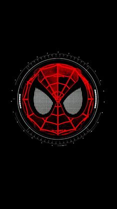 the spider man logo is shown in red and black, as well as white eyes