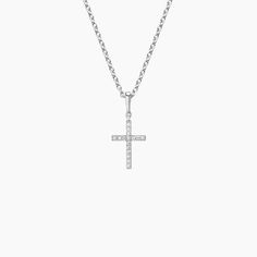 Cross Diamond Pendant - Silver. This meaningful pendant shines with shared prong-set diamonds in the shape of a cross. This design is perfect on its own or in a chic stack (1/15 total carat weight). Luxury Diamond White Diamond Cross Necklace, Luxury White Gold Cross Necklace With Diamond Accents, Diamond White Cross Necklace With Single Cut Diamonds, Diamond Cross Pendant Necklace With Single Cut Diamonds, White Gold Brilliant Cut Diamond Cross Necklace, Elegant White Gold Diamond Necklace With Crucifix, Formal Diamond Cross Pendant Necklace, Elegant White Gold Diamond Crucifix Necklace, Classic Diamond Pendant Cross Necklace