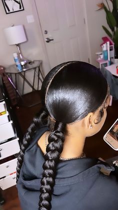 Two Slicked Back Braids, Braided To The Back, Quick Black Hairstyles, Bhaddie Hairstyle, Back Braids, Straight Back Braids, Sleek Braided Ponytail, Two Braid Hairstyles, Slicked Back Ponytail