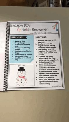 a recipe book with instructions on how to make a snowman