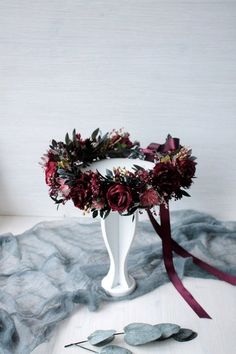 Halloween Flower Crown Burgundy Flower Hairpiece Gothic - Etsy Burgundy Flower Crown, Yellow Flower Crown, Black Flower Crown, Flower Girl Hair Piece, Red Flower Crown, Bridesmaid Crown, Gothic Flowers, Festival Headpiece, Flower Girl Headband