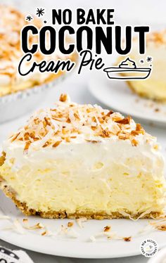 no bake coconut cream pie on a white plate