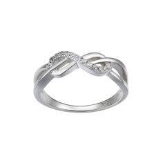 Prove that true love is everlasting with this gorgeous sterling silver infinity ring.Click on this JEWELRY & WATCHES GUIDE to learn about fit, styles, materials and more! Metal: sterling silver Packaging: boxed Additional details: cubic zirconia accents Width: 5.5 mm Finish: polished Please note, due to the high value of this item, a signature may be required upon delivery. Size: 9. Color: White. Gender: female. Age Group: adult. Silver Cubic Zirconia Infinity Ring, Silver Infinity Ring With Diamond Accents, Silver Infinity Diamond Ring With Accents, White Gold Infinity Ring For Anniversary, Classic Infinity Ring For Anniversary, Modern Twist Sterling Silver Diamond Ring As Gift, White Gold Infinity Promise Ring, Infinity Sterling Silver Diamond Ring For Promise, Sterling Silver Infinity Stackable Rings For Promise