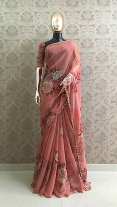 Pearl Lace Border, Peach Color Saree, Stitch Saree, Diwali Dresses, Ethnic Clothes, Sharara Designs, Lace Saree, Shower Outfits