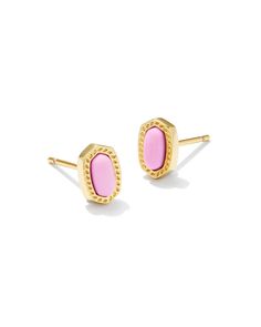 Kendra Scott Mini Ellie Stud Earrings Gold Fuschia Magnesite-Earrings-Kendra Scott-E00416GLD-The Twisted Chandelier Hoof Print, Opalite Crystal, Mini Studs, Sorority Gifts, Gold Stud Earrings, Jewelry Lookbook, Minimal Style, Gold Stud, Opal Crystal