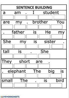 sentence building worksheet for students to practice their writing skills and spelling the words