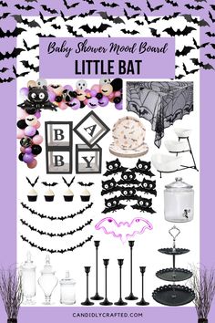 a bat themed baby shower with lots of decorations