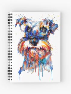 a watercolor painting of a dog's face on a white background spiral notebook