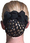 the back of a woman's head wearing a black hair scrunch