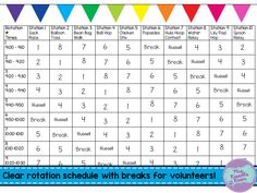 a table with numbers and colors for each student to use in their class's workbook