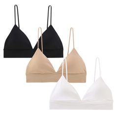 PRICES MAY VARY. Size Note: S: 32AB, 34AA, 34A; M: 34B, 36AA. Material: This seamless bra is made of soft stretch fabric. It can only provide a low level of support. Ideal for lightweight and weightless daily wear and sleep wear. Design: Sexy triangle bralette cups with removable soft cups, v-neck. Proper bottom width, pull on closure, no hook, wire free. Wireless bra for women: Spaghetti straps for a variety of outfits. No buckles or adjustable fasteners for a comfortable wearing experience. Wa Best Bralettes, Padded Bralette, Summer Pregnancy, White Bras, Dusty Purple, Triangle Bralette, Everyday Bra, Triangle Bra, Seamless Bra