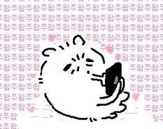 a drawing of a cat holding a cell phone up to its ear with the words hello kitty written on it