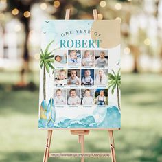 an easel with a one year portrait on it