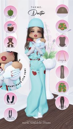 an image of a doll with many different outfits