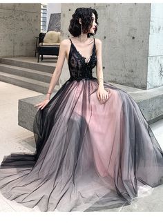 Pink and Black Stylish Tulle with Lace Long Formal Dresses, A-line Tul – BeautyDressy Black And Pink Gown, Black And Pink Prom Dress, Fairytale Life, Party Dress Pink, Magic Dress, Junior Prom, Pink Homecoming, Dark Wedding, Tulle Evening Dress