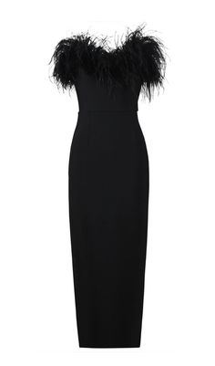 FEATHER BODYCON MAXI DRESS IN BLACKMake a statement with our Feather Bodycon Maxi Dress in Black. This dress is the epitome of elegance and sophistication, perfect for any occasion. The black feathers on the chest add a touch of glamour, while the bodycon silhouette flatters your figure by accentuating your waist and hips. Key Features: Elegant and glamorous design Flattering bodycon silhouette Black feathers on the chest for added style Fully lined for comfort Where to Wear:Our Feather Bodycon Maxi Dress is versatile and can be worn to a variety of events, including: Garden parties Brunch dates Picnics Afternoon tea Vacations Styling Tips:Complete your look by pairing the dress with delicate mules or flat sandals and a woven tote. This combination will give you a chic and effortless look. Black Cocktail Dresses With Ostrich Feathers, Black Ostrich Feather Cocktail Dress, Black Ostrich Feather Dress For Night Out, Elegant Black Ostrich Feather Dress, Night Out Dress With Ostrich Feather Trim, Formal Fitted Dress With Ostrich Feathers, Formal Ostrich Feather Dress, Elegant Sleeveless Dress With Ostrich Feathers, Black Feathered Evening Dress