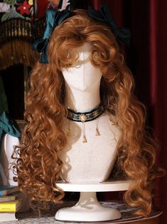 This stunning wig showcases large, glamorous waves at the top, transitioning into dense, tight curls at the ends. The luxurious curled bangs are designed to add volume and perfectly frame your face, ensuring a flattering and sophisticated look. Crafted to give you the aura of a young countess, this wig exudes high-class charm and refined elegance. Whether you're dressing up for a special occasion or simply want to elevate your everyday style, this wig is the perfect accessory to make you feel li Vintage Hair Ribbon, Big Messy Hair, Victorian Curls, Long Hairstyles Wavy, Messy Long Hair, Victorian Era Hairstyles, Styled Wigs, Loose Wavy Curls, Curled Bangs