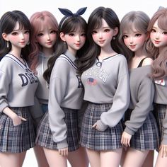 the girls are posing together in school uniforms