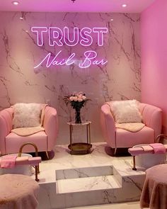 Trust Nail Bar Neon Sign Privates Nagelstudio, Desain Salon Kuku, Pink Nail Salon, Nail Room Ideas, Nail Salon Interior Design, Beauty Room Salon, Nail Salon Interior, Esthetician Room Decor, Esthetics Room