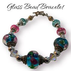 Brand New Glass Bead Bracelet Color Blue With Flower Design, Pink, Green, Turquoise Transparent Beads. Versatile. Dress Up-Or Dress Down With This Bracelet All Actual Photos Same Day Shipping Turquoise Glass Round Beads Bracelets, Adjustable Turquoise Glass Bracelets, Turquoise Glass Bracelet Jewelry, Pink Glass Beaded Bracelets, Betsey Johnson Bracelet, Fossil Bracelet, Colorful Bead Bracelets, Twisted Bangle, Glass Bead Bracelet