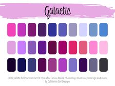 the color scheme for galactic is shown in purple, pink and blue