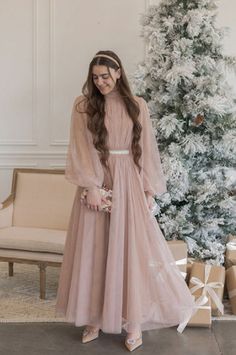 Modest Evening Dresses | Dainty Jewells Modest Clothing Flowy A-line Prom Dress, Princess Style Tulle Dress For Prom Season, Princess Style Floor-length Bridesmaid Gown, Feminine Spring Ball Gown Dresses, Princess Style Tulle Gown, Princess Style Fitted Bridesmaid Dress For Wedding, Feminine Chiffon Dress For Prom Season, Elegant Flowy Tulle Skirt Dress, Elegant Flowy Dress With Tulle Skirt