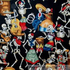 a group of skeletons dancing and playing musical instruments