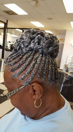 Elderly Black Women Hairstyles, Grey Hair Braids Black Women, Afrocentric Hair, Grey Hair Braids, Cornrows Updo, Goddess Braid Styles, Cornrow Braid Styles, Two Braid Hairstyles, Black Hair Updo Hairstyles