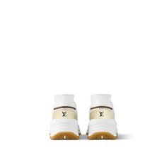 LOUIS VUITTON® - Run 55 Sneaker - Gold Louis Vuitton Sneaker, Sporty Aesthetic, Designer Trainers, Lv Monogram, Louis Vuitton Official, The Run, Color Dorado, Gold Leather, Monogram Initials