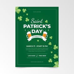 a st patrick's day flyer with shamrocks and beer mugs on it