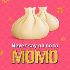 two white vases with the words never say no to movo on pink background