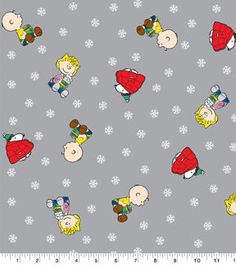 peanuts and charlie christmas characters on grey background with snowflakes in the foreground