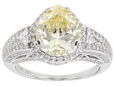 Bella Luce® canary and white diamond simulants 7.37ctw pear, trillion, and round, rhodium over sterling silver ring. Measures approximately 0.88" L x 0.50" W and is not sizable. Diamond equivalent weight is 4.06ctw. Yellow Pear-shaped Jewelry With Center Stone, Yellow Pear-shaped Center Stone Jewelry, Pear-shaped Yellow Jewelry With Diamond Accents, Yellow Pear-shaped Jewelry With Diamond Accents, Yellow Gemstones, Man Made Diamonds, Diamond Simulant, Broken Chain, 1 Carat