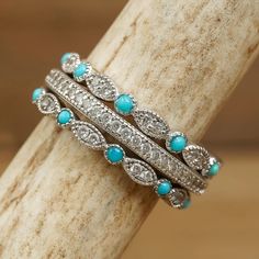 The Turquoise Vintage Eternity Set – AntlerRings.com Antler Engagement Ring, Antler Wedding Band, Deer Antler Ring, Stackable Rings Wedding, Hand Rings, Antler Ring, Rings Metal, Wedding Bands For Her, Sterling Silver Rings Set