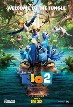 the movie rio 2 is shown in french and has many blue birds on top of it