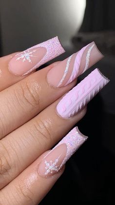 Winter Nails Acrylic, Christmas Gel Nails, Girly Acrylic Nails, Short Square Acrylic Nails, Christmas Nails Acrylic, Long Square Acrylic Nails, Bling Acrylic Nails, Acrylic Nails Coffin Short, Festival Nails