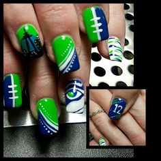 Seahawks Nails Acrylic, Seattle Seahawks Nails Design, Football Nails Design, Sport Nails, Nfl Nails