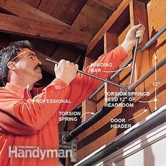 a man working on the side of a building with parts labeled in front of him